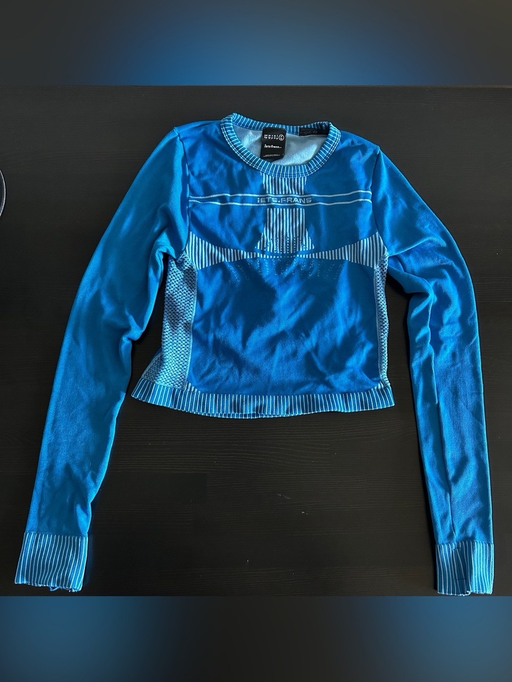 iets frans… Seamless Tie-Back Long Sleeve Top -- Blue (Size X-Large)
